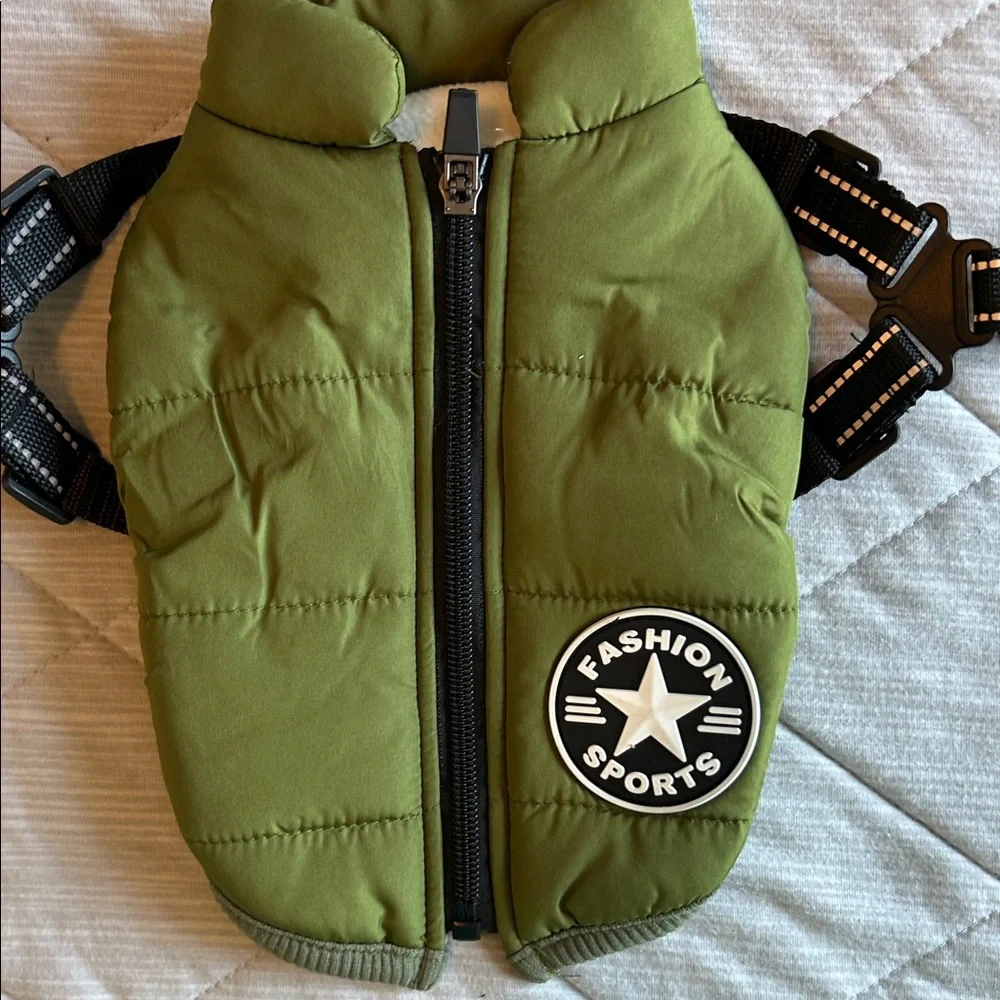 Small dog Green Vest with adjustable harness attached